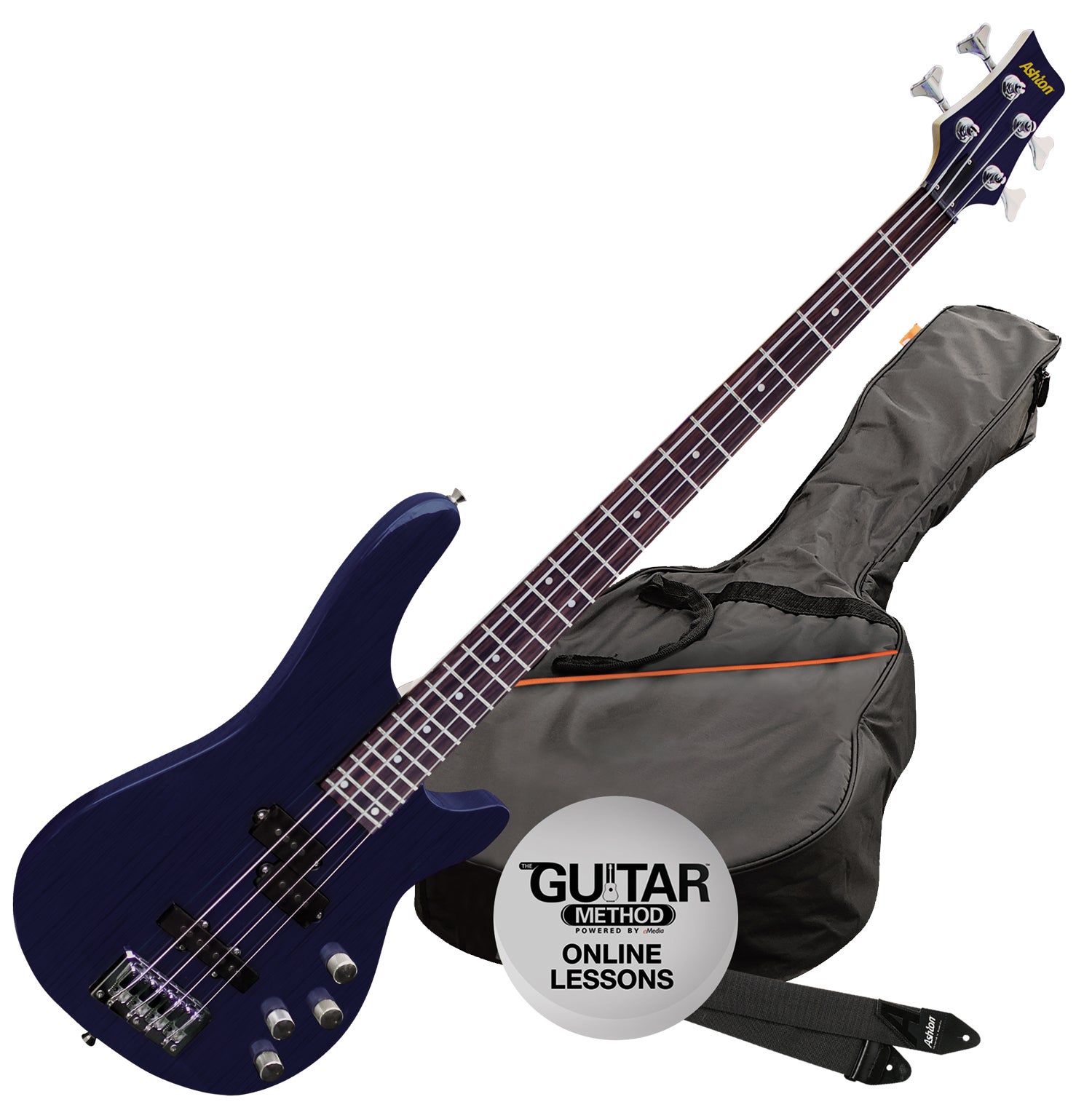 Ashton Ab4 Tdb 4 String Electric Bass Guitar With Bag Translucent