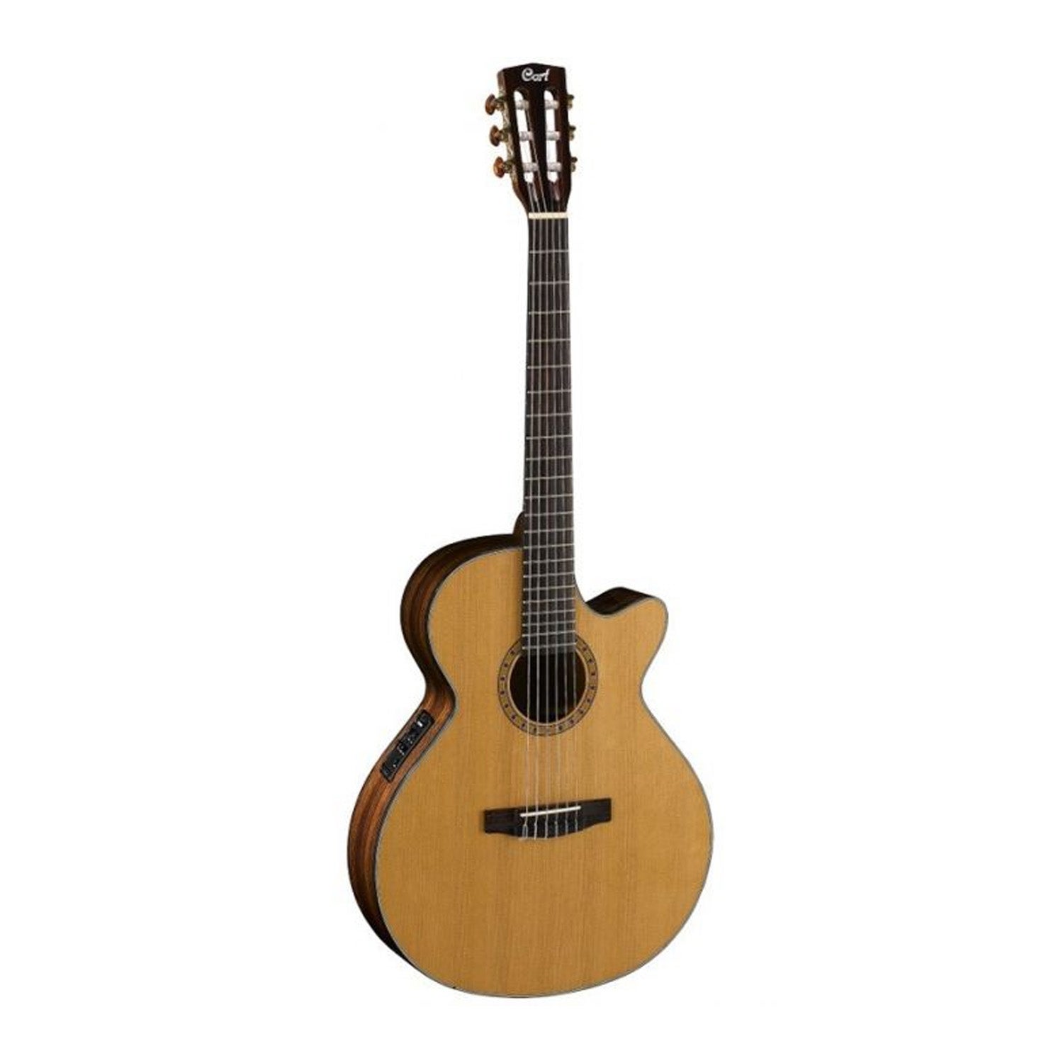 Nylon string guitar with narrow outlet fretboard